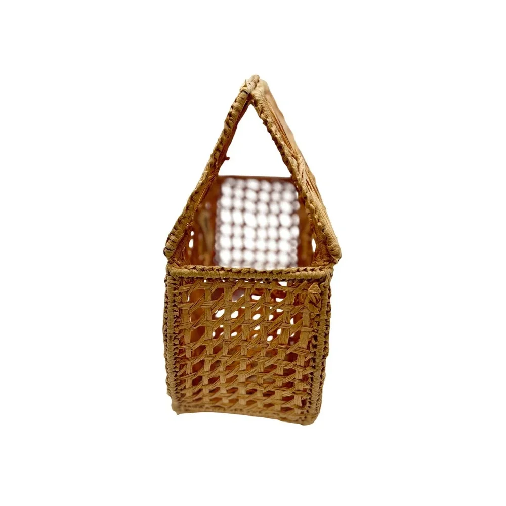 Good Hart Straw Tote Bag Natural Tan Sunburst Open Weave Top Handle Handbag